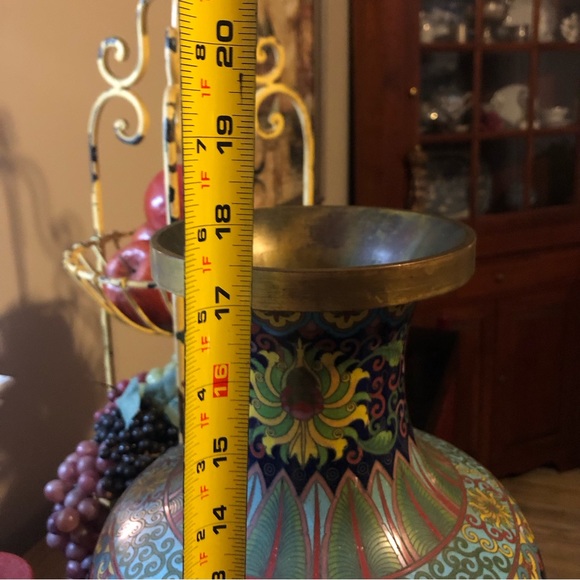 Large Qing Dynasty  Cloisonné Turquoise  Floral Vase - Picture 11 of 13